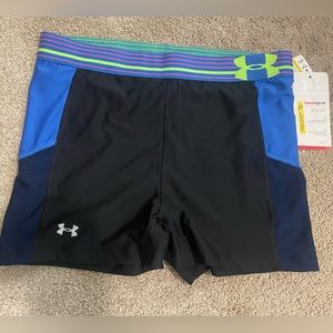 Under Armour Compression Shorts Heat Gear Women’s Medium Black, Blue, &Green NWT